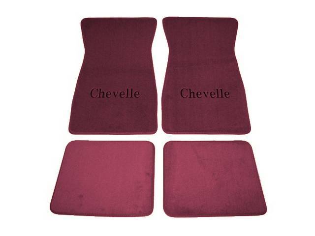 FLOOR MATS, Carpet, Cut Pile, Carmine w/ *Chevelle* in black lettering, (4)