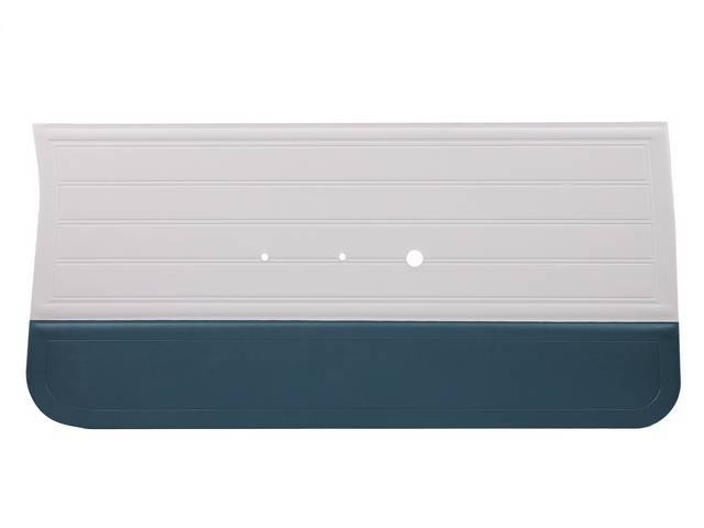 PANEL SET, Premium, Inside Door, Un-Assembled, Frost White upper / Aqua lower, Madrid grain vinyl, Die-electrically heat sealed w/ special cutout area in filler board for armrest base, ** Customer must reuse original decorative trim and medallions **