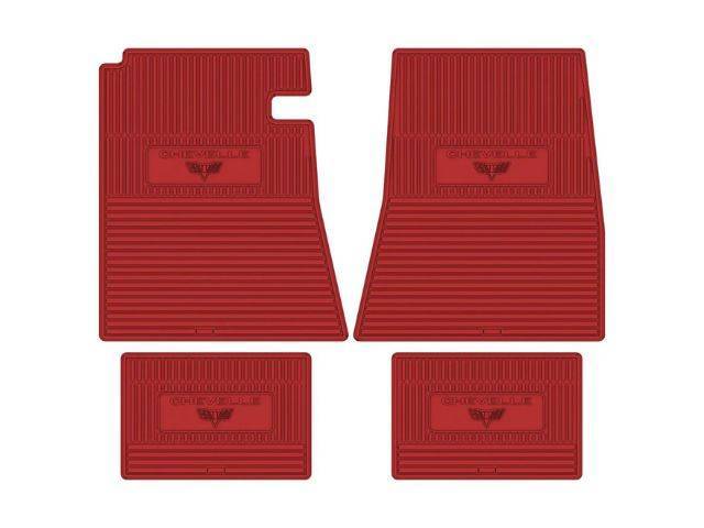 Custom Vintage Logo Floor Mat Set, features *CHEVELLE* and *Cross Flags* logos, Bright Red, 4-pc set