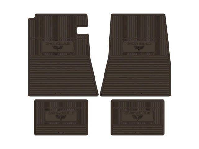 Custom Vintage Logo Floor Mat Set, features *CHEVELLE* and *Cross Flags* logos, Brown, 4-pc set