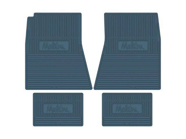 Custom Vintage Logo Floor Mat Set, "Malibu" logo, Medium Blue, 4-pc set