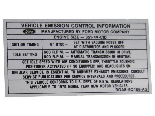 DECAL, ENGINE, EMISSION SPECS, D0AE-9C485-AG