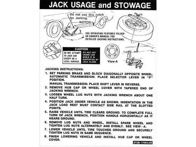 DECAL, TRUNK, JACK INSTRUCTIONS