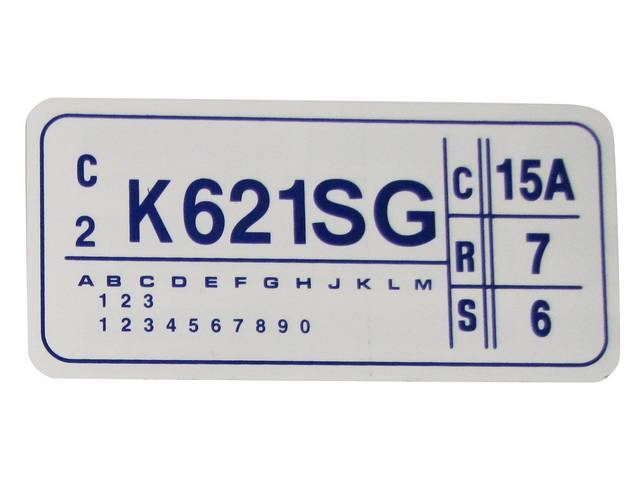 DECAL, ENGINE, ENGINE ID CODE, “K621SG”REFER TO