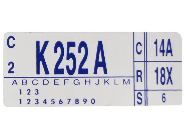 DECAL, ENGINE, ENGINE ID CODE, “K252A”REFER TO