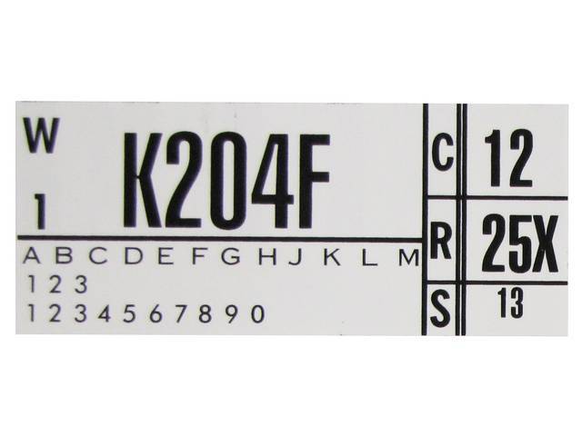 DECAL, ENGINE, ENGINE ID CODE, “K204F”REFER TO