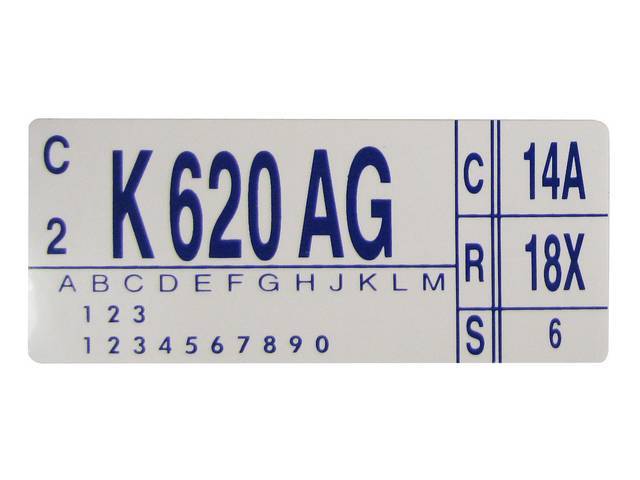 DECAL, ENGINE, ENGINE ID CODE, “K620AG”REFER TO