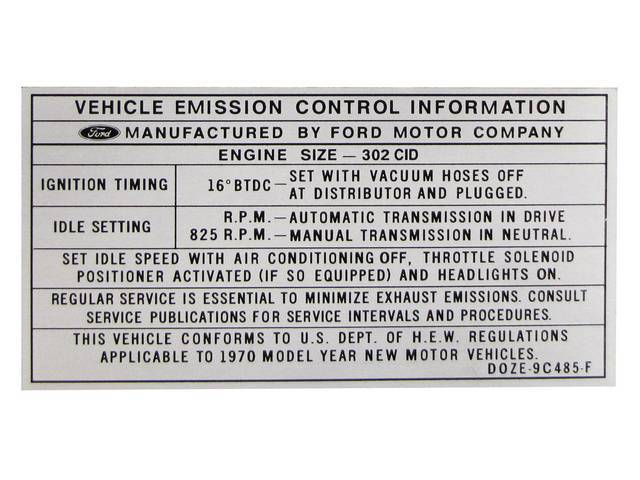 DECAL, ENGINE, EXHAUST EMISSIONS CONTROL