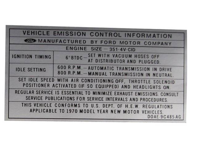 DECAL, ENGINE, EXHAUST EMISSIONS CONTROL
