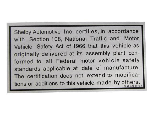 DECAL, VEHICLE SAFETY ACT