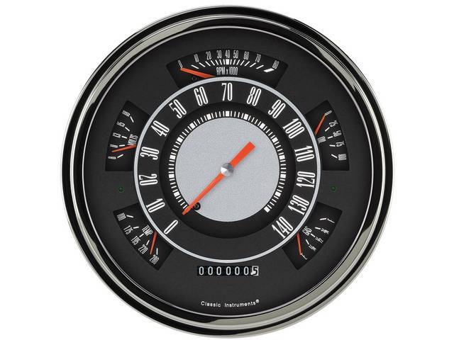 Custom 6 Gauge Instrument Cluster Assembly, OE Styled Black and White Face Gauges