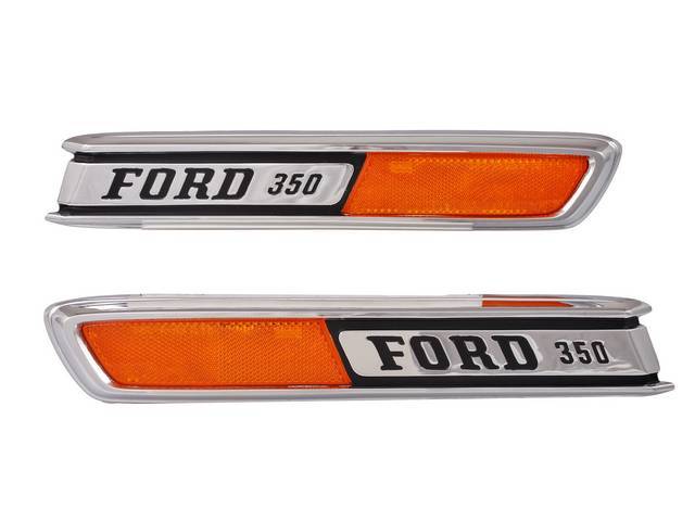 EMBLEMS, HOOD SIDE, “FORD 350”, REPRO, PAIR,  EXCELLENT