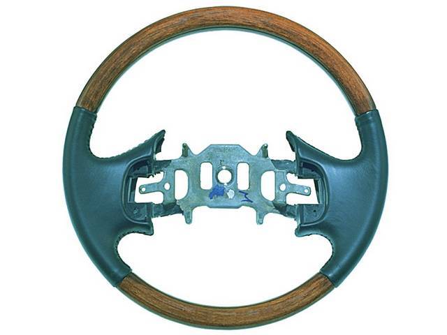 STEERING WHEEL, REAL WOOD TRIMMED W/ LEATHER, ACCEPTS