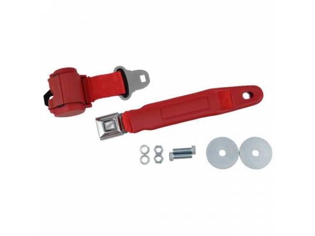 Retractable Lap Seat Belt, Push Button Style Buckle, vermilion (red)