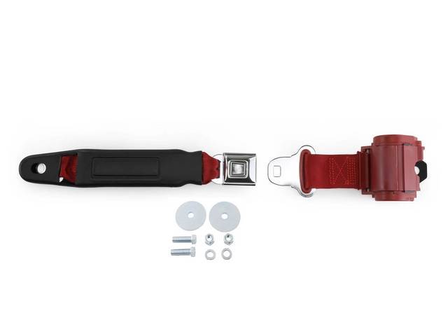 Retractable Lap Seat Belt, Push Button Style Buckle, Dark Red