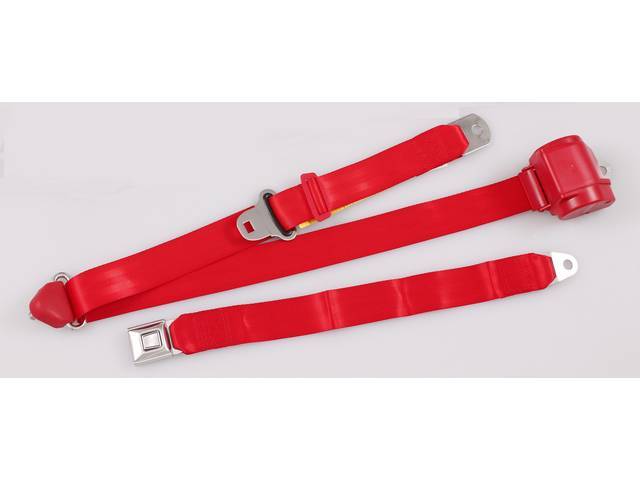 Retractable 3 Point Seat Belt, Push Button Style Buckle, red
