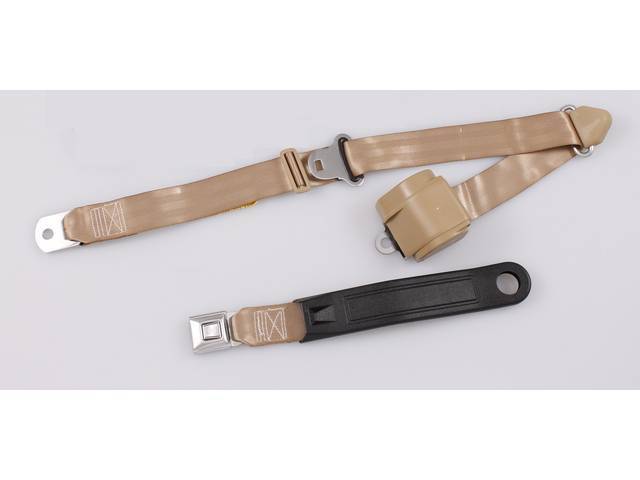Retractable 3 Point Seat Belt, Push Button Style Buckle, sand