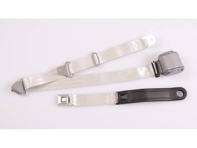 Retractable 3 Point Seat Belt, Push Button Style Buckle, gray