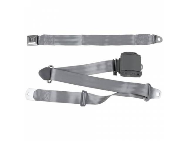 Retractable 3 Point Seat Belt, Push Button Style Buckle, gray