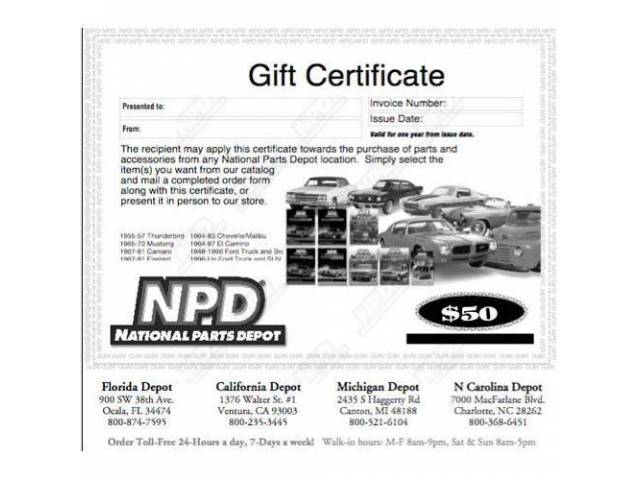 GIFT CERTIFICATE, $50