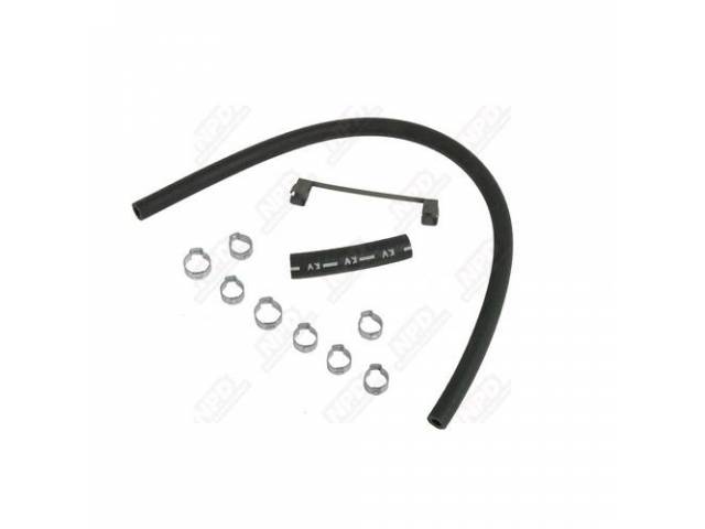 Fuel Hose Set, Rear, Correct Stamped Rubber Hose, Crimp Clamps, Spring Clamps, Stainless Steel Ground Strap