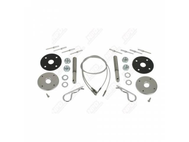 Hood Pin Kit, Fiberglass, 25 Inch Lanyards, Incl Stainless Steel Pins, Stainless Steel Scuff Plates, Gaskets, Clips And Correct Mounting Hardware