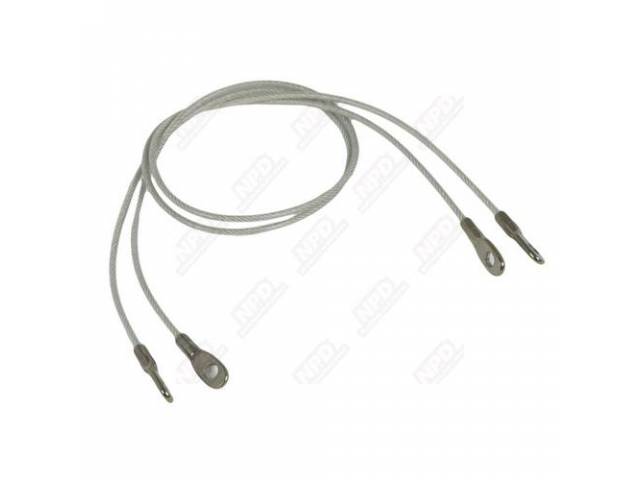 Cables, Hood Pin, Pair, Incl (2) 18 Inch Lanyards, Clear Plastic Coated, Repro