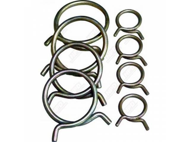 Clamp Set, Engine Hose, Correct Style And Spring Color, Incl Radiator And Heater Hose Clamps, Repro