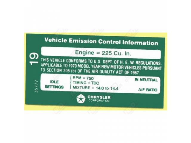 Decal, Emission, Correct Material And Screen Printed As Original, Officially Licensed Product By Chrysler Llc