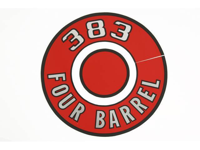 Decal, 383 Four Barrel, Red, Air Cleaner Correct