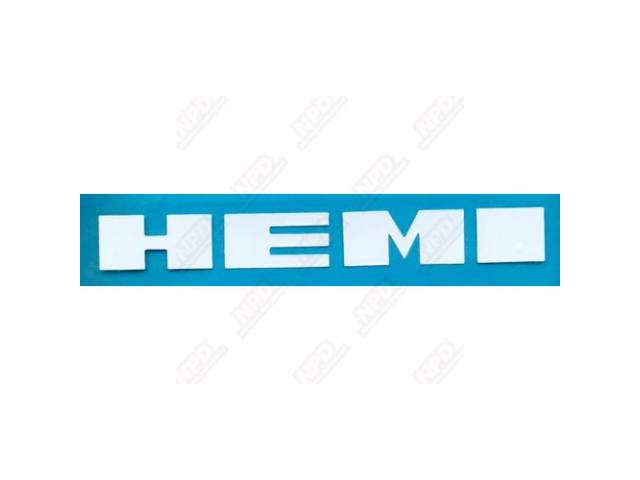 Decal, Hemi,  Fener (White), Correct Material And Screen Printed As Original, Officially Licensed Product By Chrysler Llc