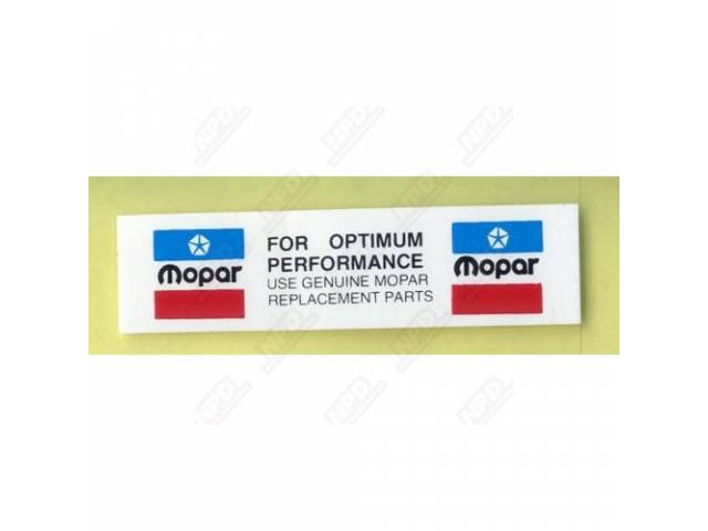 Decal, Mopar Genuine Parts, Air Clean, Correct Material And Screen Printed As Original, Officially Licensed Product By Chrysler Llc