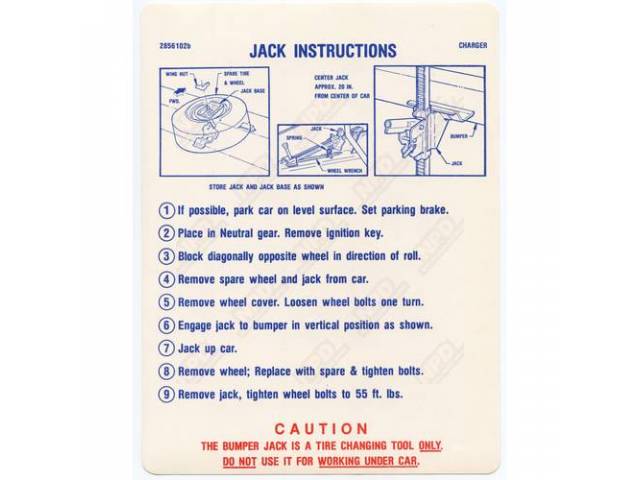 Decal, Jack Instructions, Correct Material And Screen Printed As Original, Officially Licensed Product By Chrysler Llc