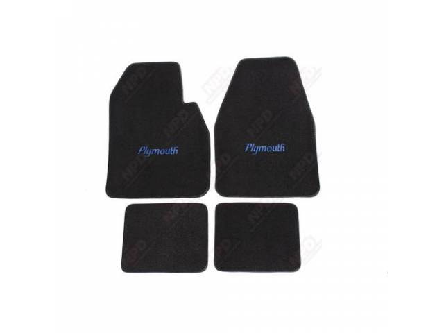 Floor Mat, Black W/ Blue Plymouth