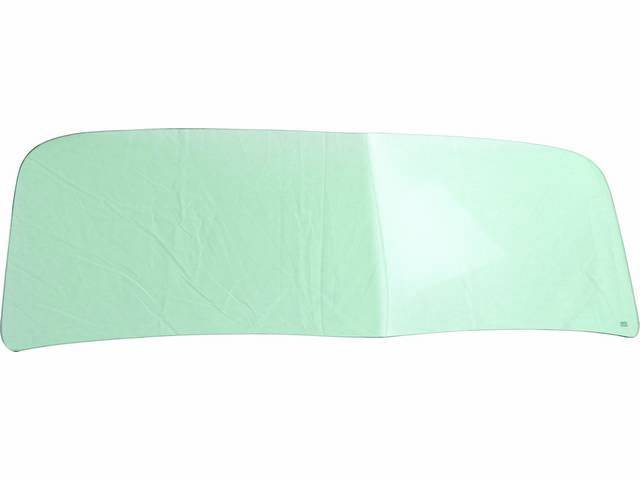 GLASS, Windshield, Green tinted, 1 piece type V-bend design, repro