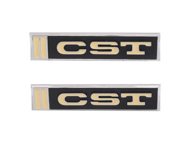 EMBLEM SET, Door, *CST in yellow block lettering on a black background w/ yellow accents, incl fasteners, repro