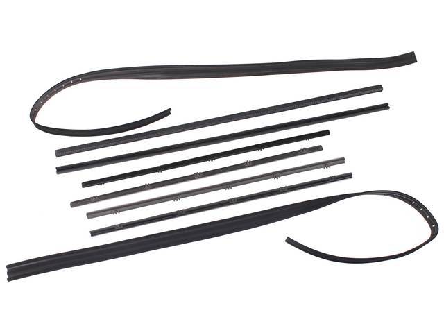 Door Window Felt Kit, (8) Incl Division Bars and Upper Channels W/ chrome bead, reproduction  