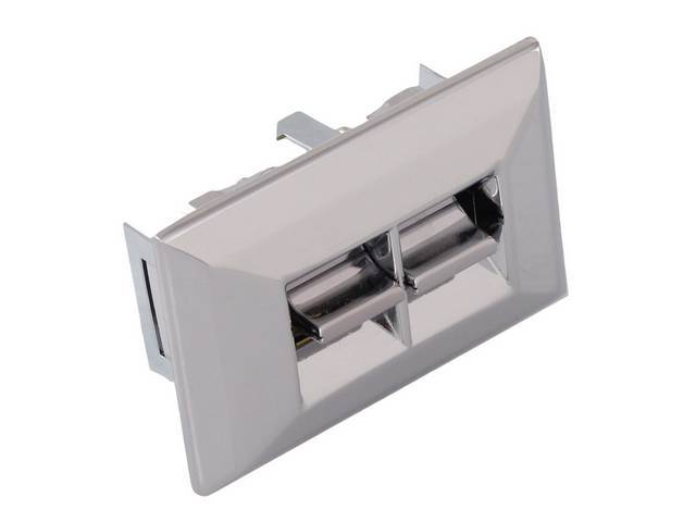 Power Window Control Switch and Bezel / Escutcheon Assembly, 2 button w/ square corner bezel, incl retainer, reproduction