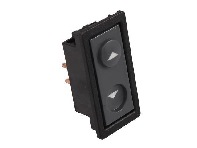 SWITCH ASSY, Power Window Control, rectangular base, 1 button, gray switch w/ black bezel, RH or LH, Repro