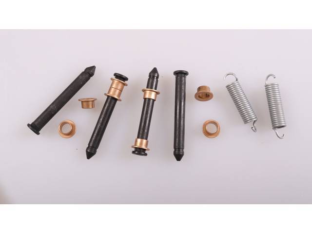 Door Hinge Pin and Bushing Kit, includes pins, bushings, springs and instructions to rebuild all four hinges, reproduction