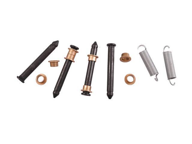 Door Hinge Pin and Bushing Kit, includes pins, bushings, springs and instructions to rebuild all four hinges, reproduction