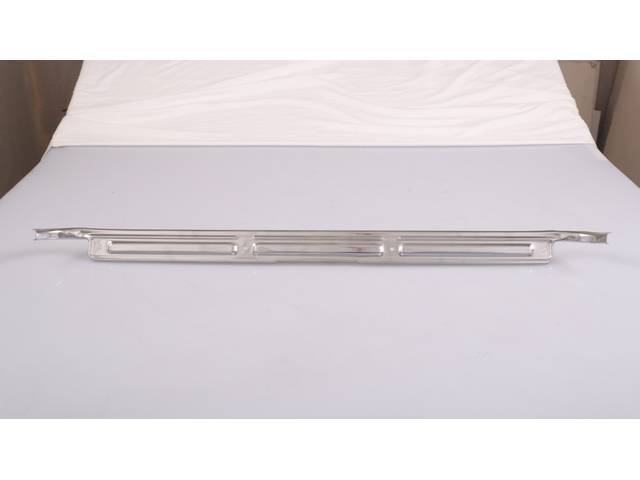 Scuff Plate / Door Sill Molding, RH or LH, w/o *Bowtie* emblem, chrome finish w/ OE correct stampings, repro