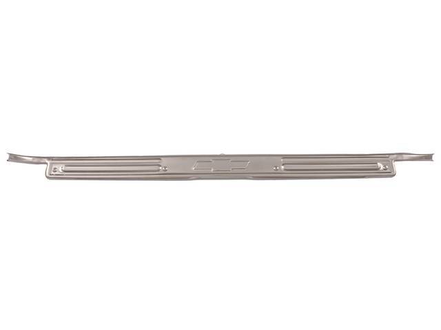MOLDING, Scuff Plate / Door Sill, RH or LH, w/ *Bowtie* emblem, stainless, incl screws, repro