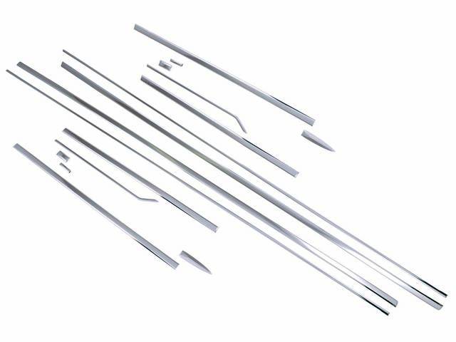 MOLDING KIT, Body Side, Complete, (16), LH and RH, Polished Aluminum, Incl molding clips, repro