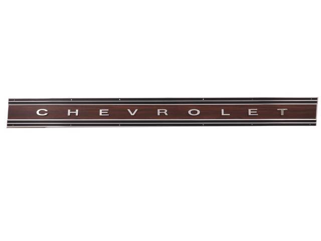 Tailgate Trim Panel w/ Woodgrain Insert & "CHEVROLET" lettering for 67-72 Fleetside