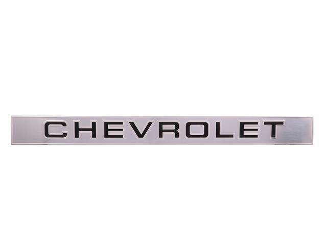 Tailgate Brushed Aluminum Trim Panel w/ Black  "CHEVROLET" lettering, GM Licensed Reproduction