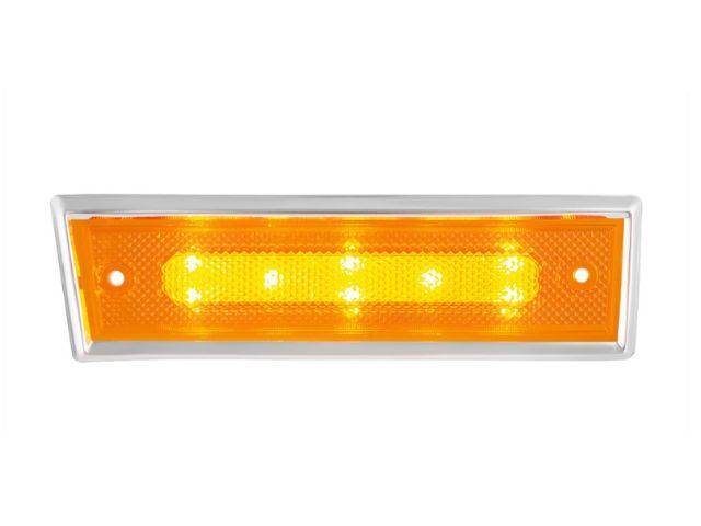 LED Side Marker Light Assembly, LH, Amber Lens w/ polished stainless steel trim and LED internals, reproduction