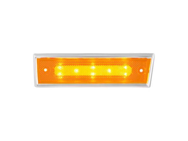 LED Side Marker Light Assembly, RH, Amber Lens w/ polished stainless steel trim and LED internals, reproduction