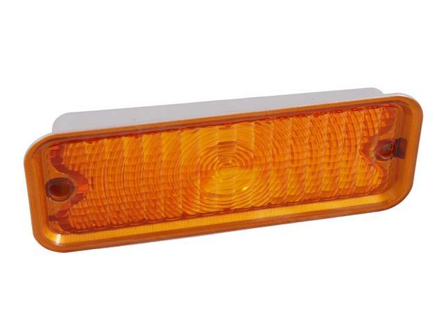 LENS, PARKING LIGHT, FRONT, AMBER, DIFFUSED SILVER PAINTED SIDES, ORIGINAL FOR TRUCK W/ BODY SIDE MOLDINGS, LH