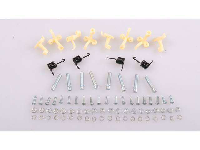 Head Light Adjusters Fastener Kit, 68-piece kit includes adjuster screws and nuts, mounting screws with washers, nuts and adjuster springs, does all 4 head lights on (58-61)